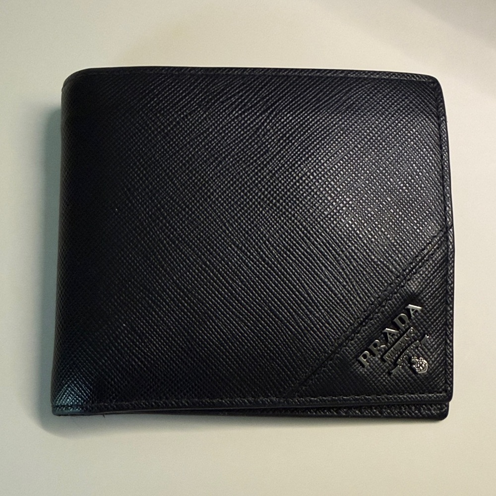 Prada Black Textured Leather Bi-Fold Wallet